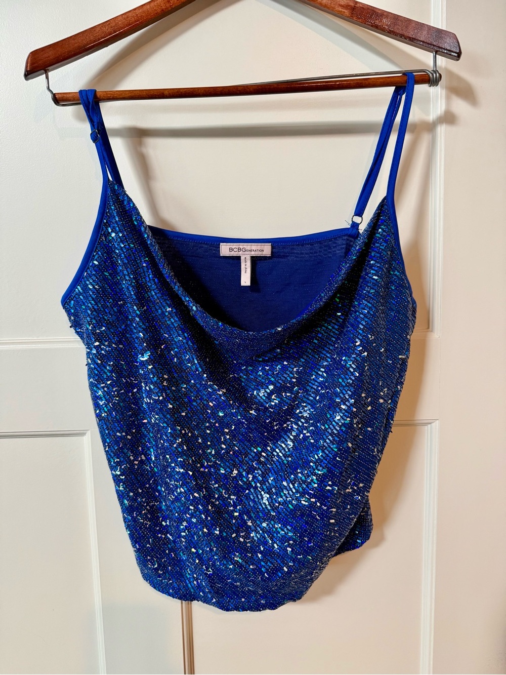 BCBGeneration Royal Blue Sequin Cowl Tank